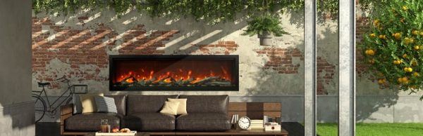 AMANTII SYM-88-XT EXTRA-TALL INDOOR OUTDOOR ELECTRIC FIREPLACE IN PATIO WALL