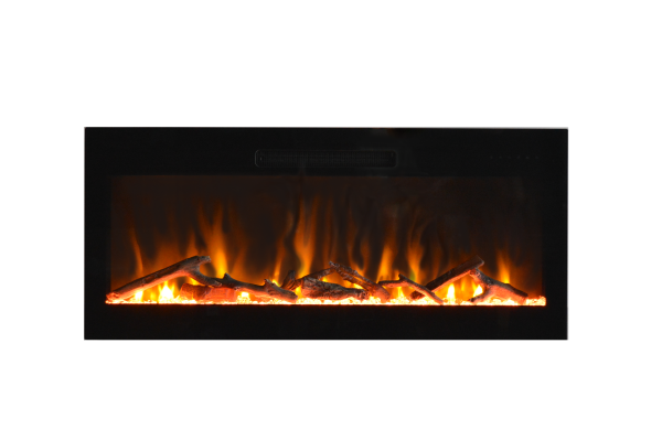 Amantii Fire & Ice Evolution linear electric fireplace with orange flames and logs